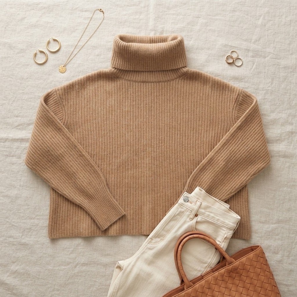 The Kooples Turtleneck Sweater Womens S Tan Cashmere Ribbed Knit Quiet Luxury